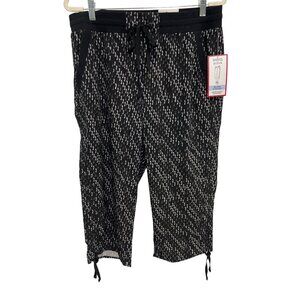 Intro Active Iris Capri Active Ease Pants Sz 14 Side Ruched Geometric Black NEW